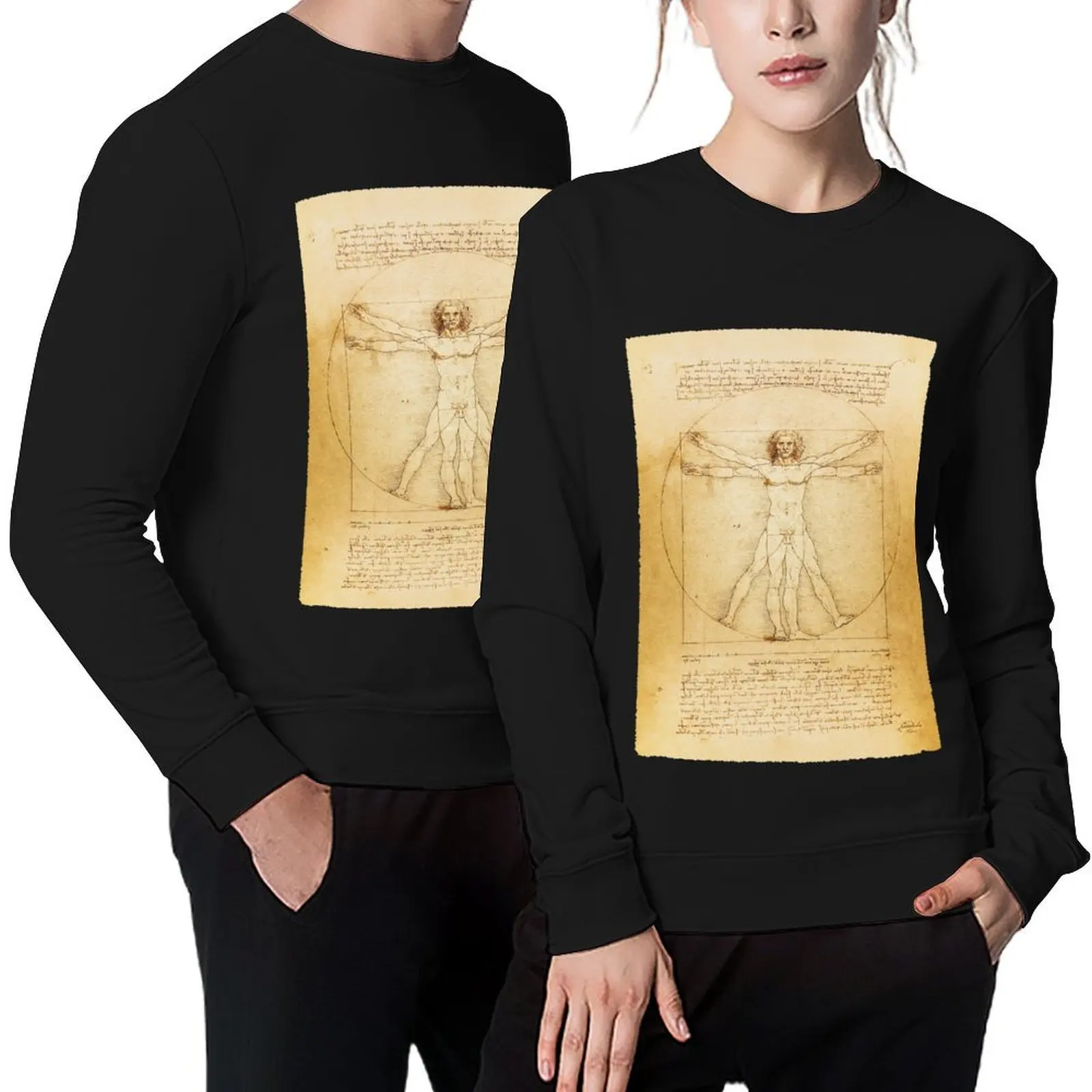 

Leonardo da Vinci Vintage sketch The Vitruvian Man The proportions of the perfect human man body HD HIGH QUALITY ONLINE Pullover