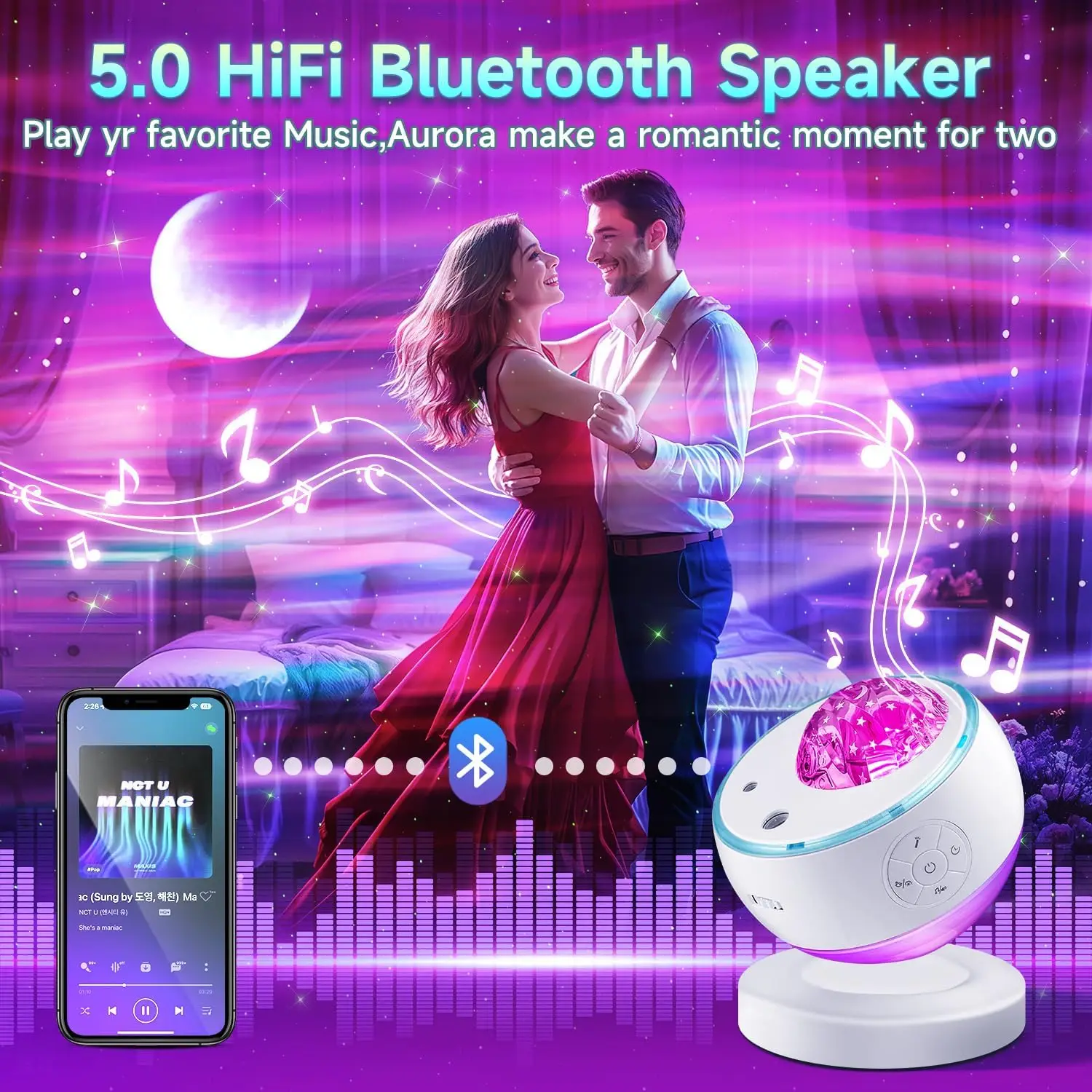 جديد نورثرن ستار مون جالاكسي مصباح إسقاط مع بلوتوث الموسيقى جو تأثير الليزر المرحلة ضوء ديكور غرفة نوم غرفة المعيشة #4