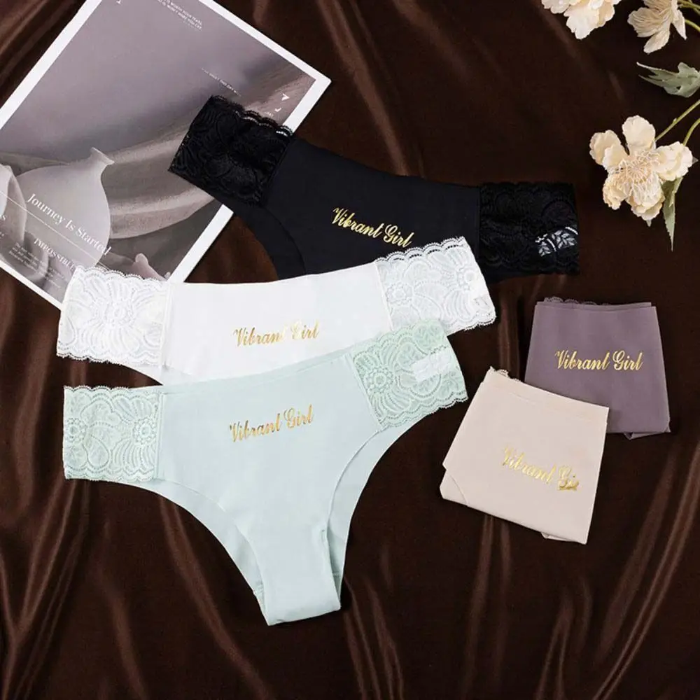 

Comfortable Letter Women's Seamless Panties Solid Color Ultra-thin Mid Waist Underpants Underwear Breathable Lace Briefs Female