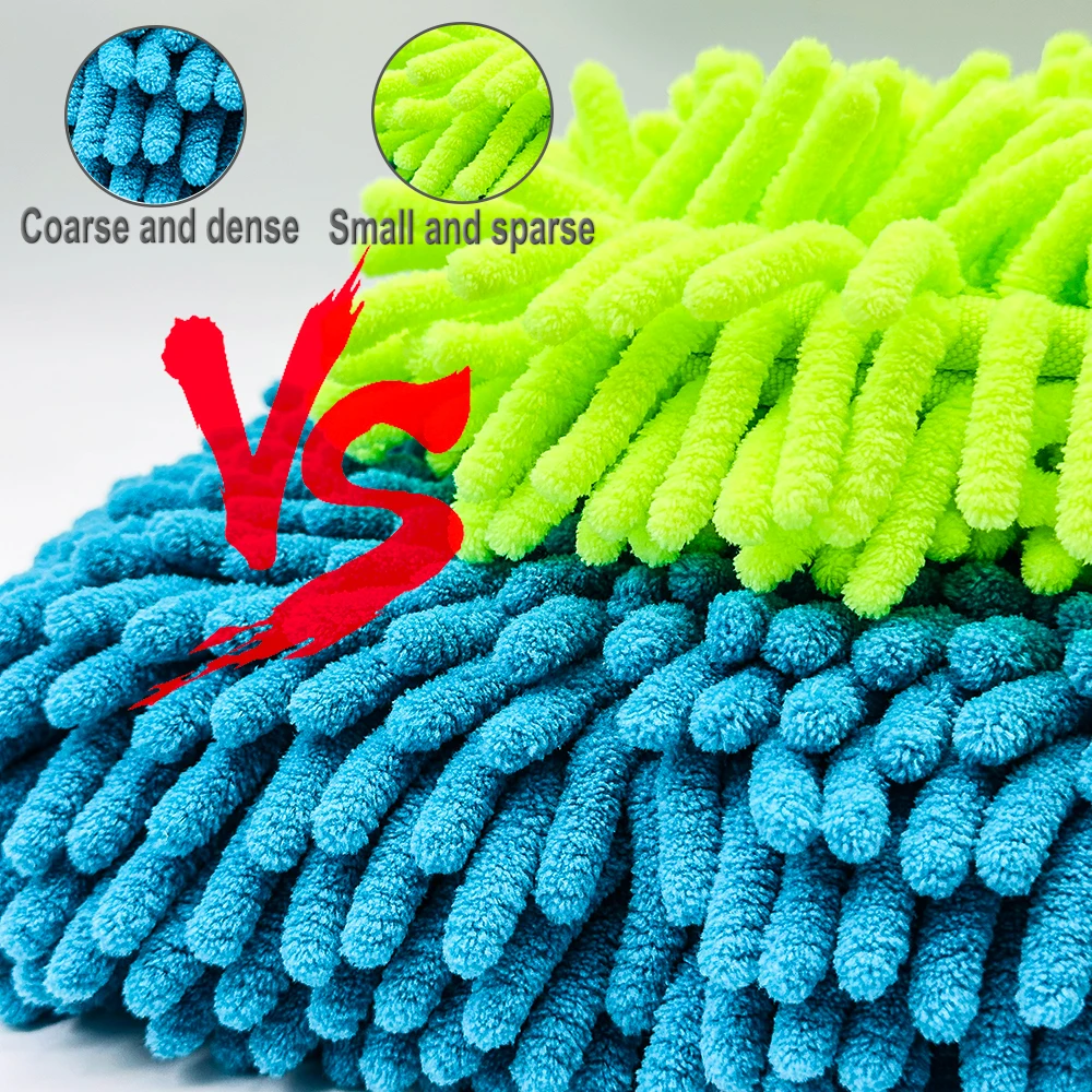 AUTOBRIGHT Übergroßer doppelseitiger Chenille-Autowaschhandschuh, Rot, Blau, Gelb, ultraweiches professionelles Werkzeug, DIY-Auto-Außenreinigung – Detail 5