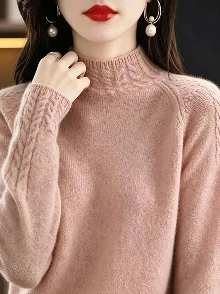 Thickened Knitted Sweater Women's Autumn Winter New Style Loose Casual Warm Twisted Neck Design Inner Wear Base Layer Top