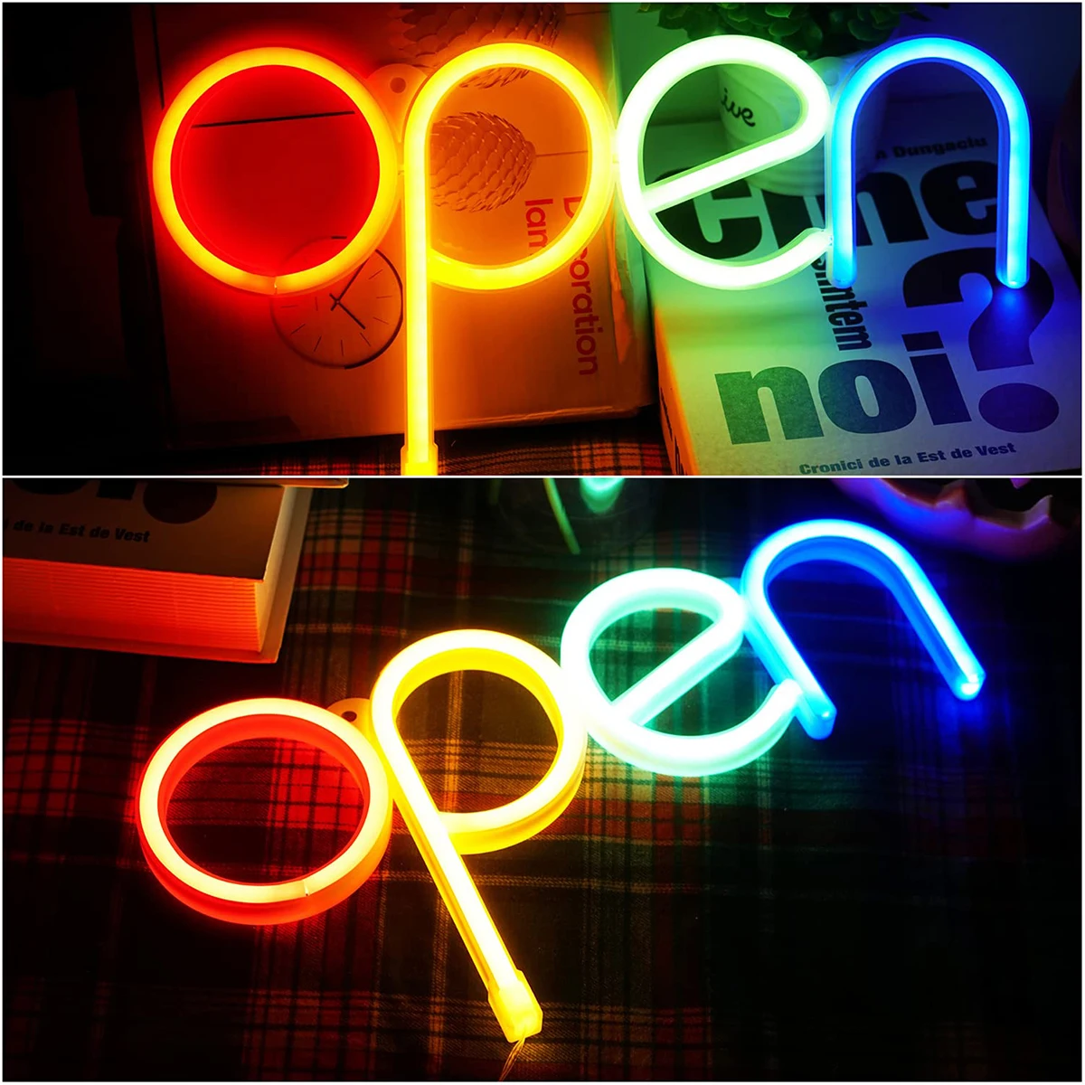 Letreros de neón LED abiertos, luz nocturna colorida, decoración iluminada, letras brillantes para ventana, Bar, Pub, Hotel, cafetería