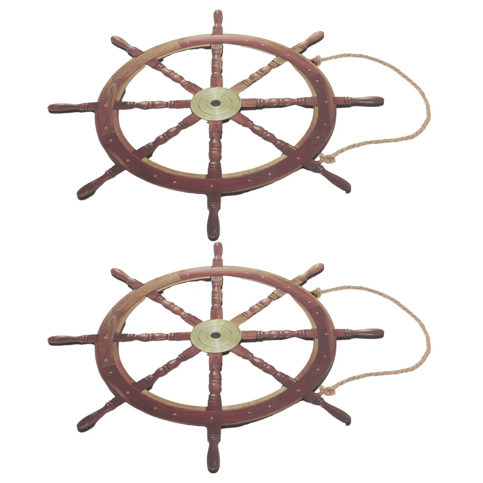 2Pcs Wooden Ship Wheel Wall Decor Vintage Rustic Nautical Marine Wall Hanging Pirate Party Decorations Cruise Boat Steering