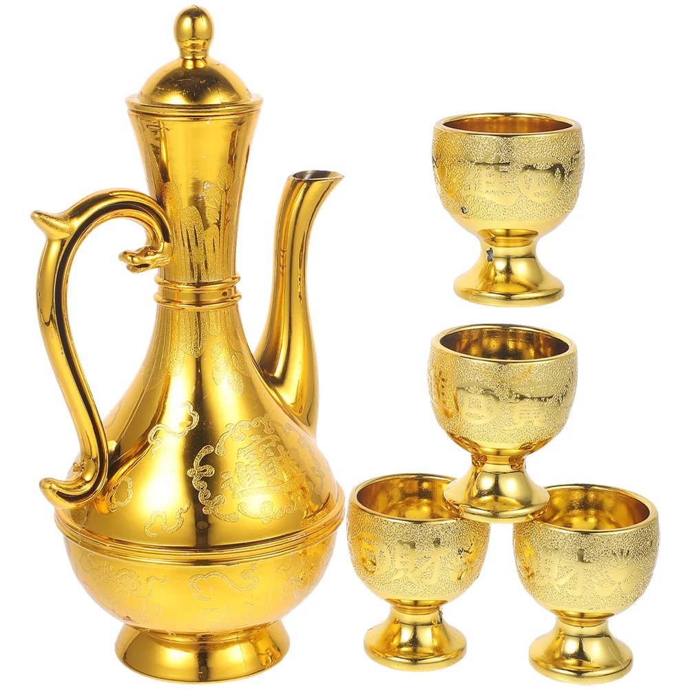 

1Set Offering Cup and Kettle Set Sturdy PP Material Retro Tea Pot Style for Buddha Worship Temple Offering Teapots