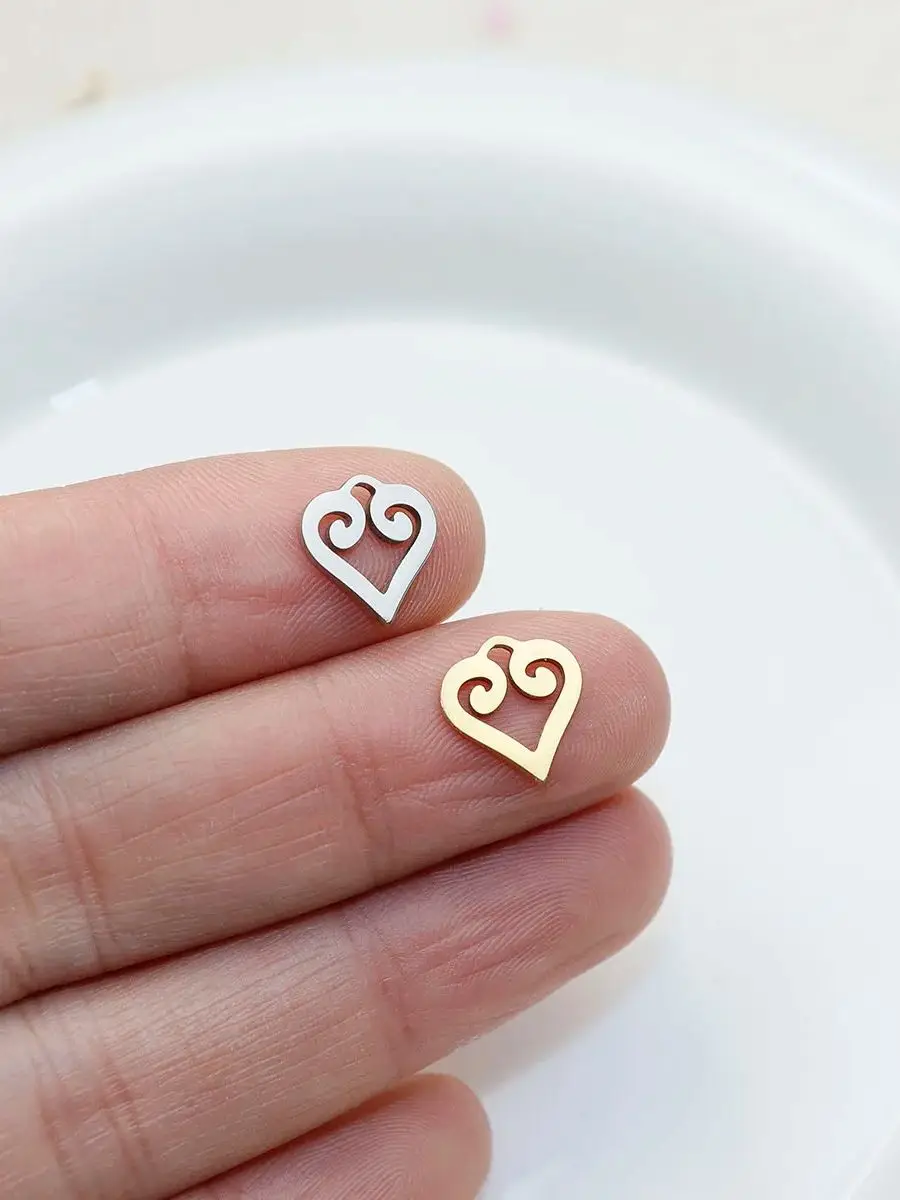 304L 10pcs Stainless Steel Heart Fashion Jewelry Accessory Charms Bracelet DIY Handcraft PVD Vacuum Plate Waterproof