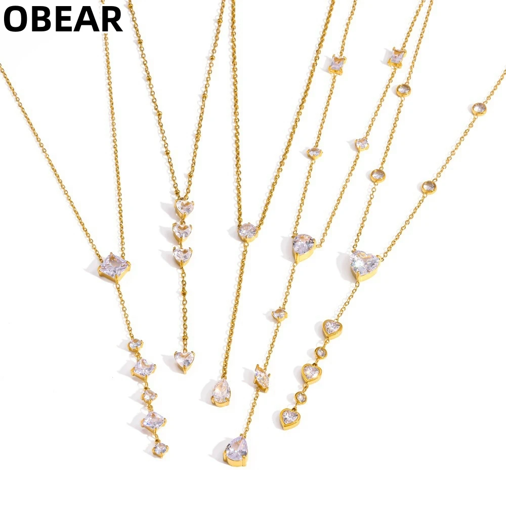 18K Vergoldetes Edelstahl Y-förmiges Halsketten-Set, Wasserfeste Zirkonia Lariat-Halsketten für Damen