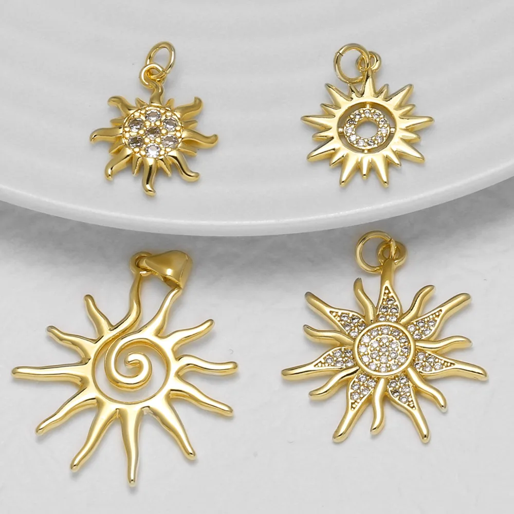 OCESRIO Colgante de sol grande de cristal blanco para collar, cobre chapado en oro, Whirlpool Sunshine, suministros para hacer joyas pdta220