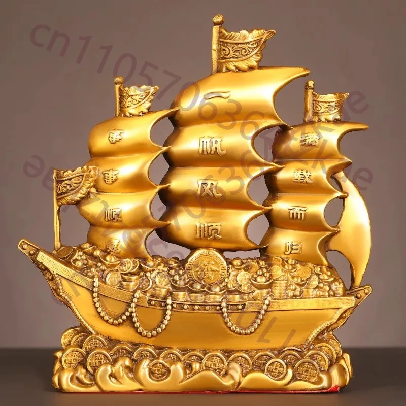 

Lucky Brass Dragon Boat Decor Chinese Sailing Ship for Wealth & Success, Feng Shui Office/Home Decor Perfect Grand Opening Gift