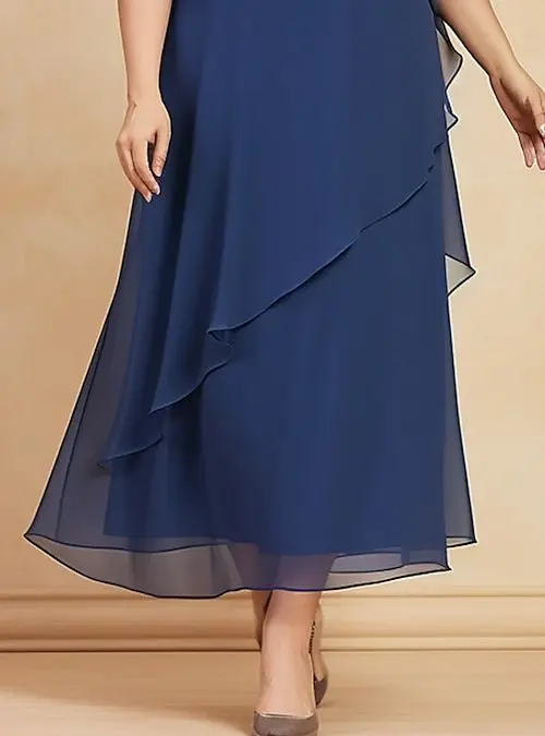 Women's Plus Size Curve Prom Dress Party Dress Wedding Guest Dress Long Dress Maxi Dress Blue Half Sleeve Ruffles