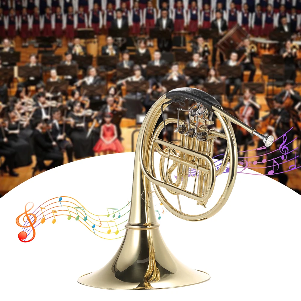 Bb Single French Horn 3-Tasten Messing Goldlack Single-Row Split French Horn Blasinstrument