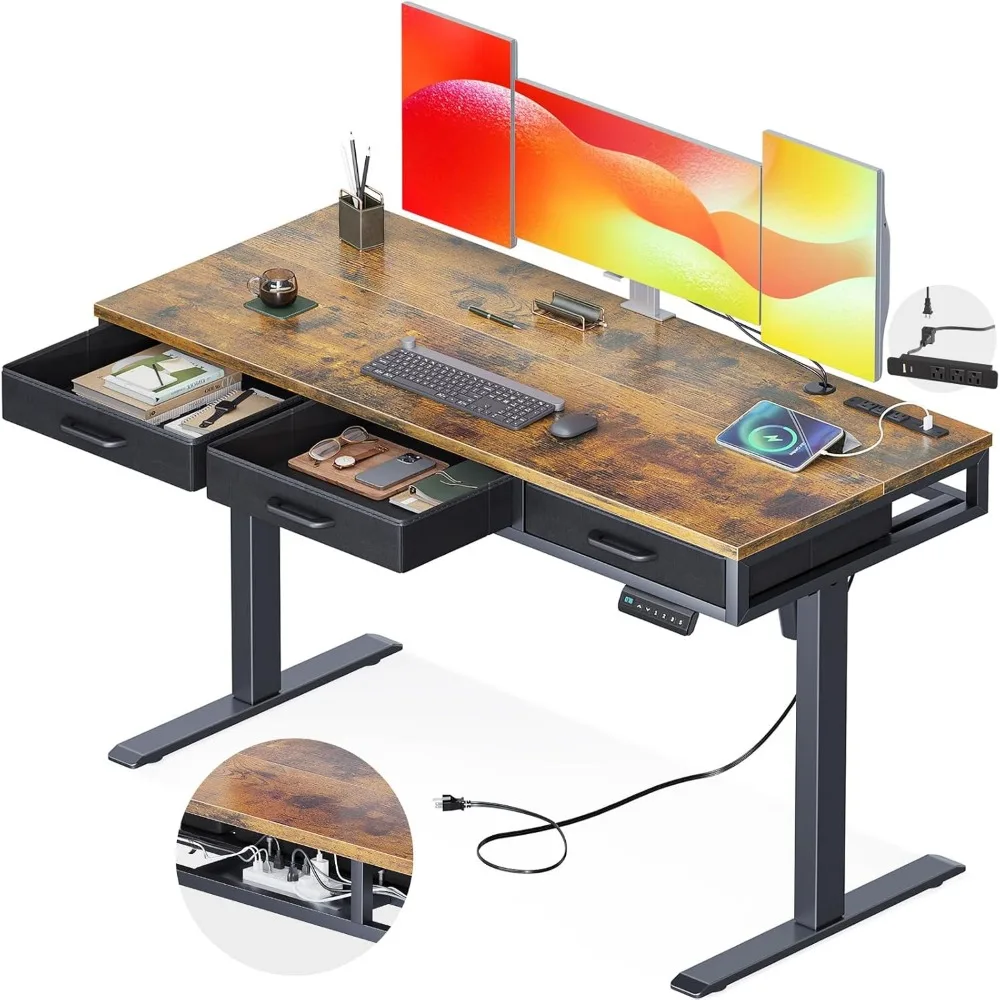 

Electric Standing Desk with Drawers, 55 Inch Height Adjustable Desks with Power Outlets, Sit Stand Table, Desk