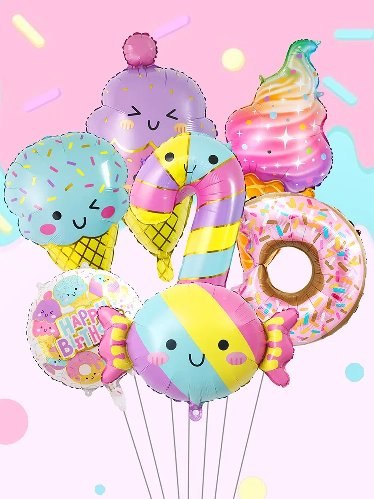 Bunte Sommer-Bonbon- und Eiscreme-Themenballons Rosa Geburtstags-Prinzessinnen-Schokoladen-Donut-Folienballons-Set – Detail 21