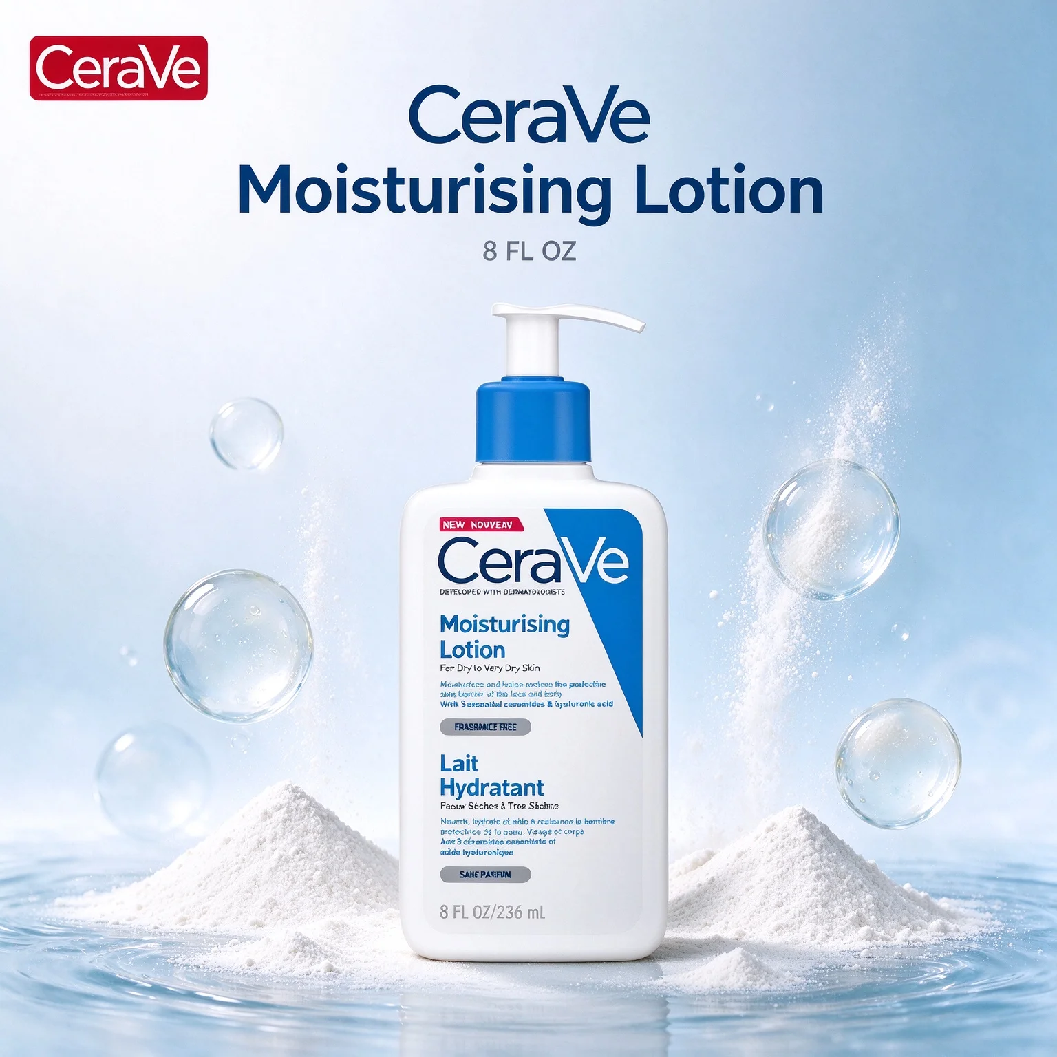CeraVe Moisturising Lotion Lait Hydratant, Fragrance Free For Dry to Very Dry Skin 8 FL OZ (236ml)