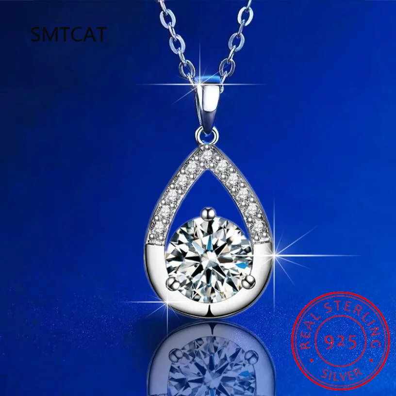 1-5ct Real Moissanite Necklace for Women Sparkling S925 Sterling Silver Jewelry Water Drop Pendant Girls Birthday Gift