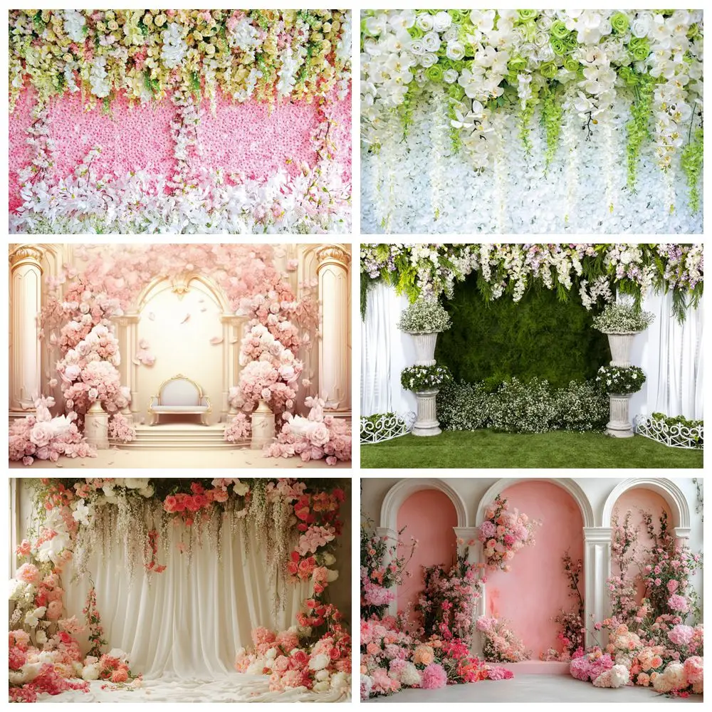 Wedding Backdrop Floral Flowers Bridal Shower Engagement Ceremony Party Photography Background Wall Decor Photo Studio Props