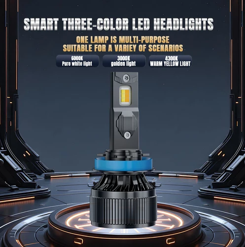 Imagen 2 del producto Faros delanteros LED H7 de tres colores, led de 3 colores H1 H4 H3 H11 H8 HB4 HB3 9005 9006 6000K 4300K 3000K amarillo para luces antiniebla de coche de 3 colores C8S