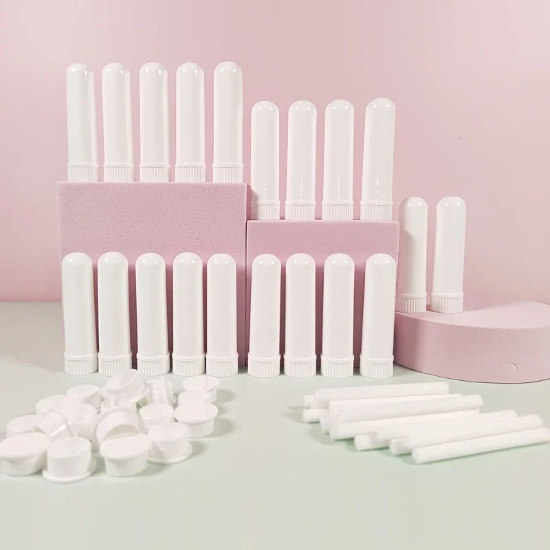 100Pcs Empty Nasal Inhaler Tubes w/ Cotton Wicks Refillable Blank Nasal Inhaler Container For Perfume Essential Oil Aromatherapy