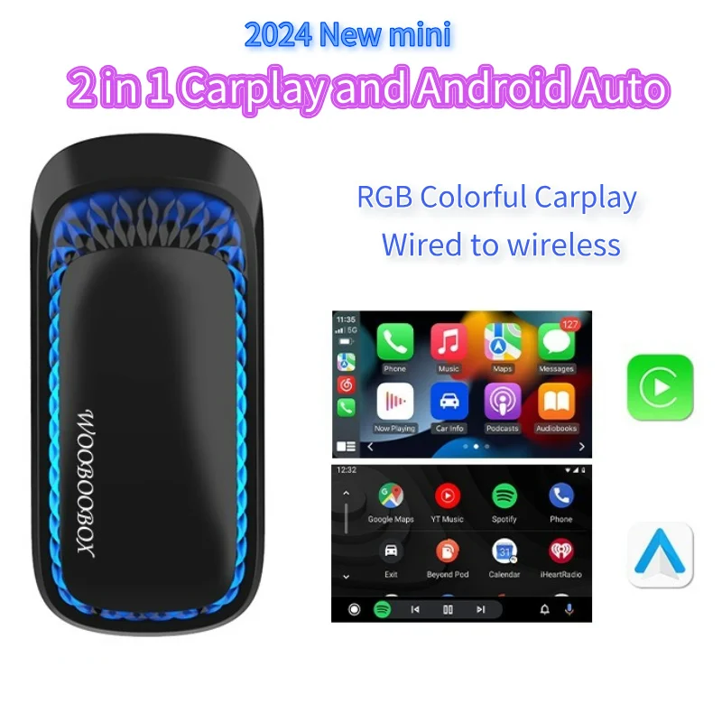

New Smart RGB Carplay AI Box for Apple Mini Car Play Wireless Adapter Car OEM Wired CarPlay To Wireless USB Dongle Plug and Play