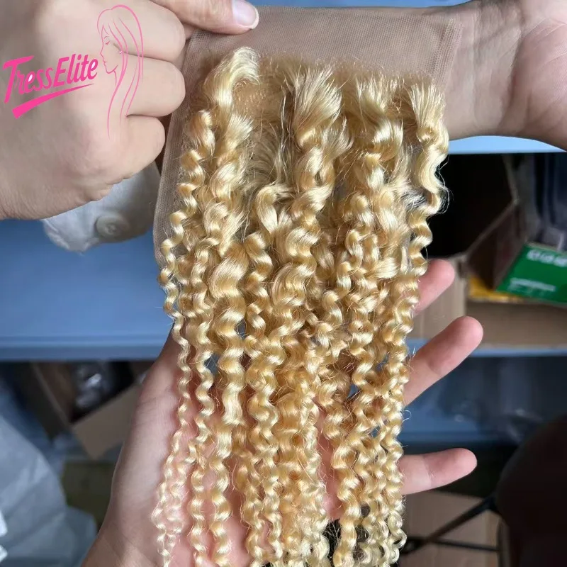 Premium tessuto a mano 613 #   Blocco per capelli in pizzo con chiusura riccia crespa 4x4 Un'eccellente scelta per che scorta un'aspetto gradevole