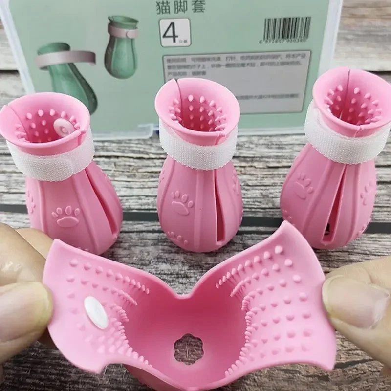 Cat Shoes Cat Claw Protector Bath Anti-scratch Shoes Adjustable Pet Bath Wash Boots Cats Paw Nail Cover Pet Grooming Supplies