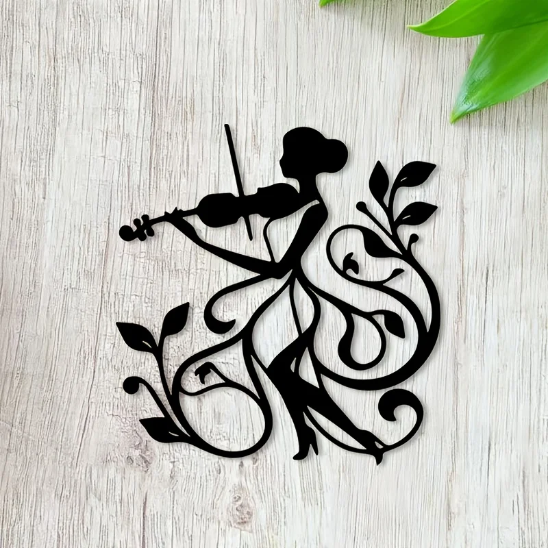 Violin Metal Wall Art Iron Music Sculpture Living Room Hanging Mural Floral Design Studio Decor Gift Violinist Home Accent