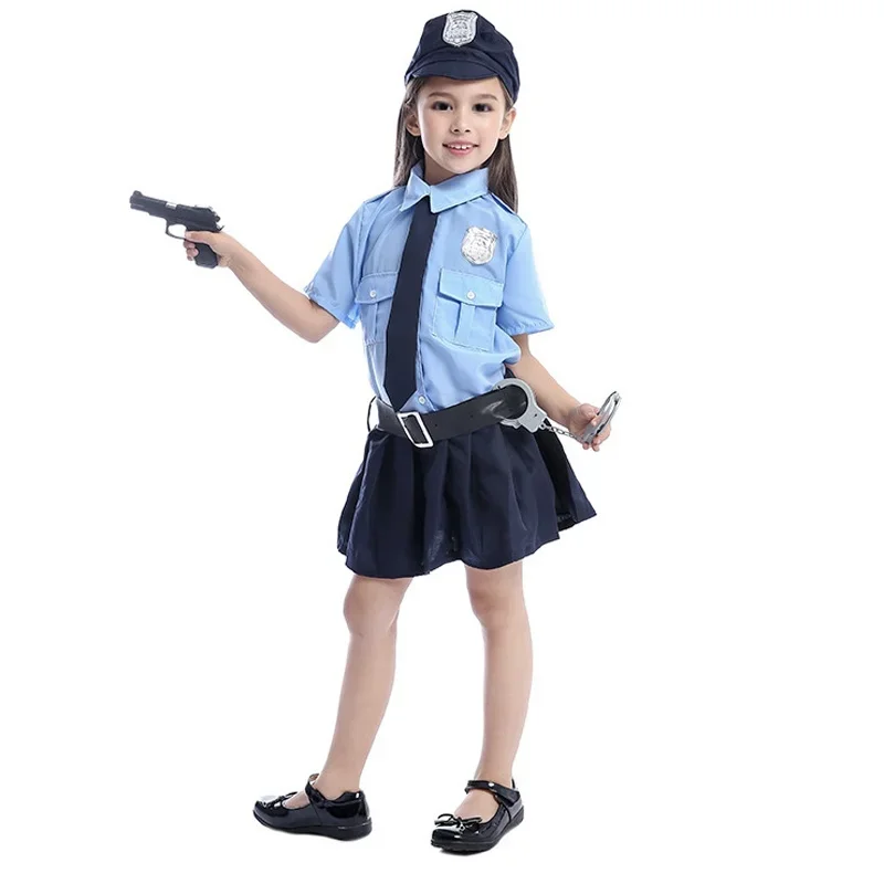 Cute baby girls tiny police officer playtime cosplay uniform kids child Professor Halloween costume