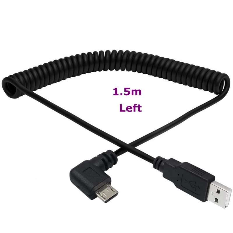 USB 2.0 Một Nam Sang Micro USB 5 Pin Phải Góc 90 Độ Xoắn Ốc Dạng Cuộn Adapter Dây Cáp 5ft Cho MP3 Người Chơi Máy Ảnh Kỹ Thuật Số