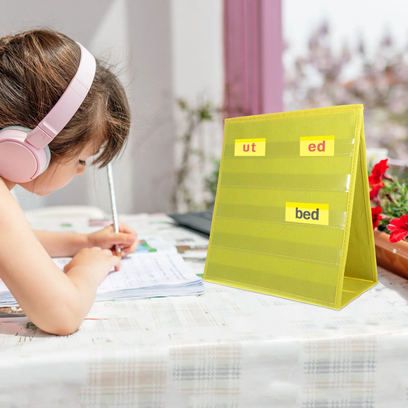 

The Circle Desktop Card Insert Teaching Aid Office Standing Pocket Chart Non-woven Material Tabletop Double Sided