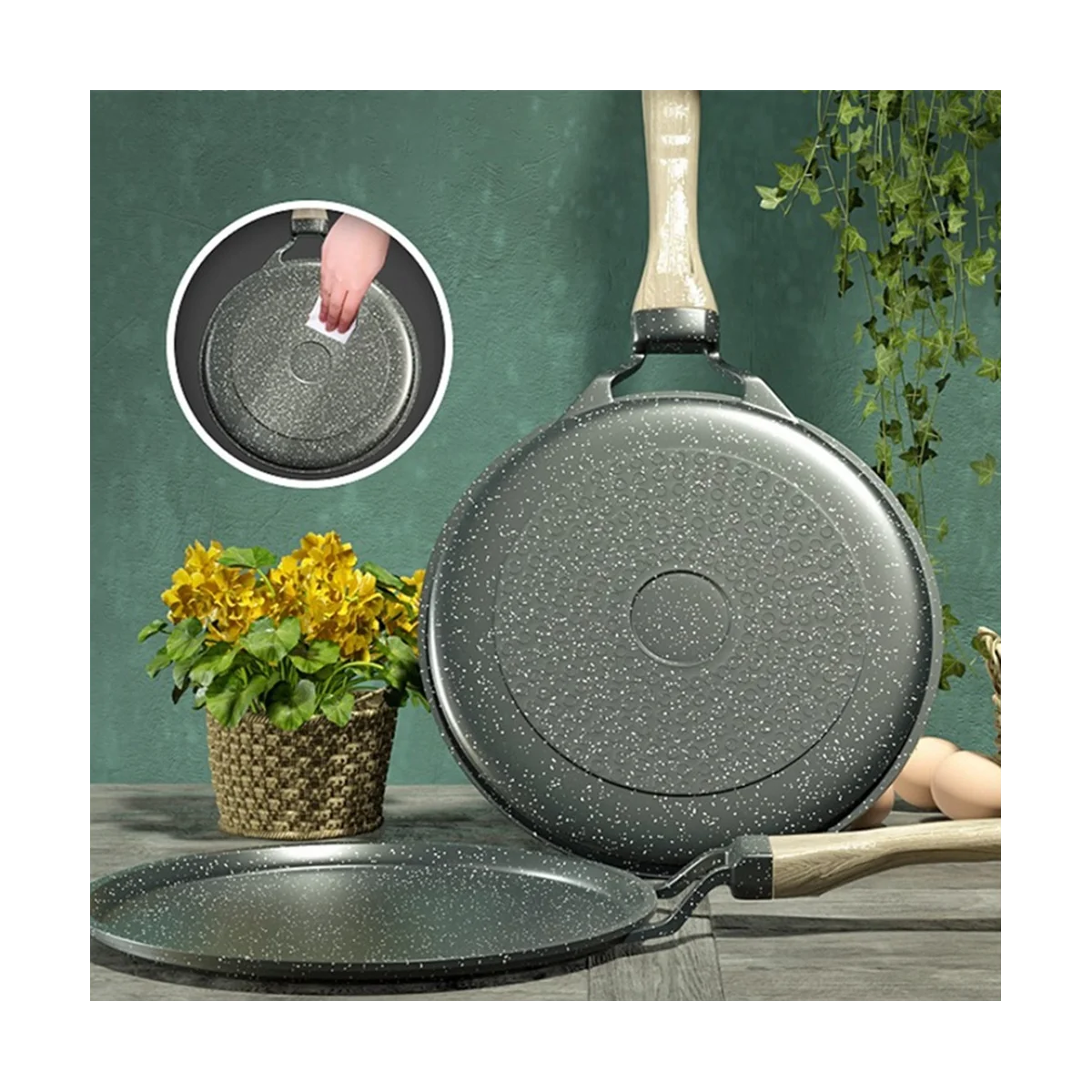 20cm Stone Frying Pan Non-Stick Cast Iron Pancake Pan Omelet Pot for Gas Stove Induction Cooker Kitchen Cookware