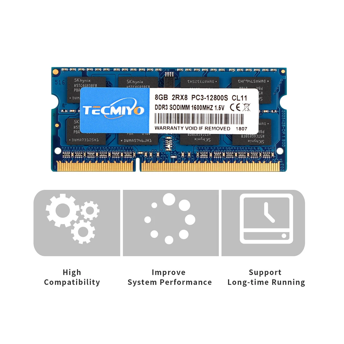 ذاكرة الوصول العشوائي للكمبيوتر المحمول Tecmiyo عالية الجودة 16 جيجابايت (2X 8 جيجابايت) DDR3 1600 ميجا هرتز PC3-12800S 2RX8 SODIMM 1.5 فولت ذاكرة الكمبيوتر المحمول غير ECC - أزرق