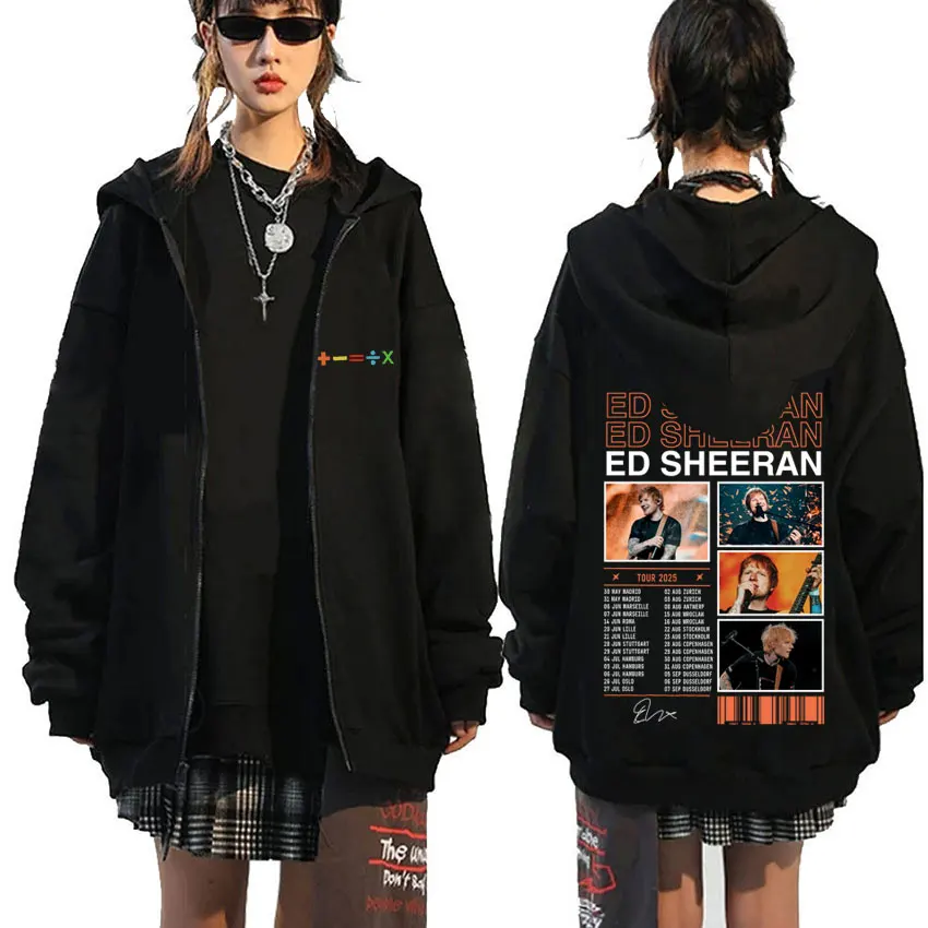 

New Ed Sheeran Tour 2025 Zipper Hoodie Men Women Fashion Hip Hop Oversized Zip Up Jacket Men's Casual Vintage Zip Up Sweatshirt