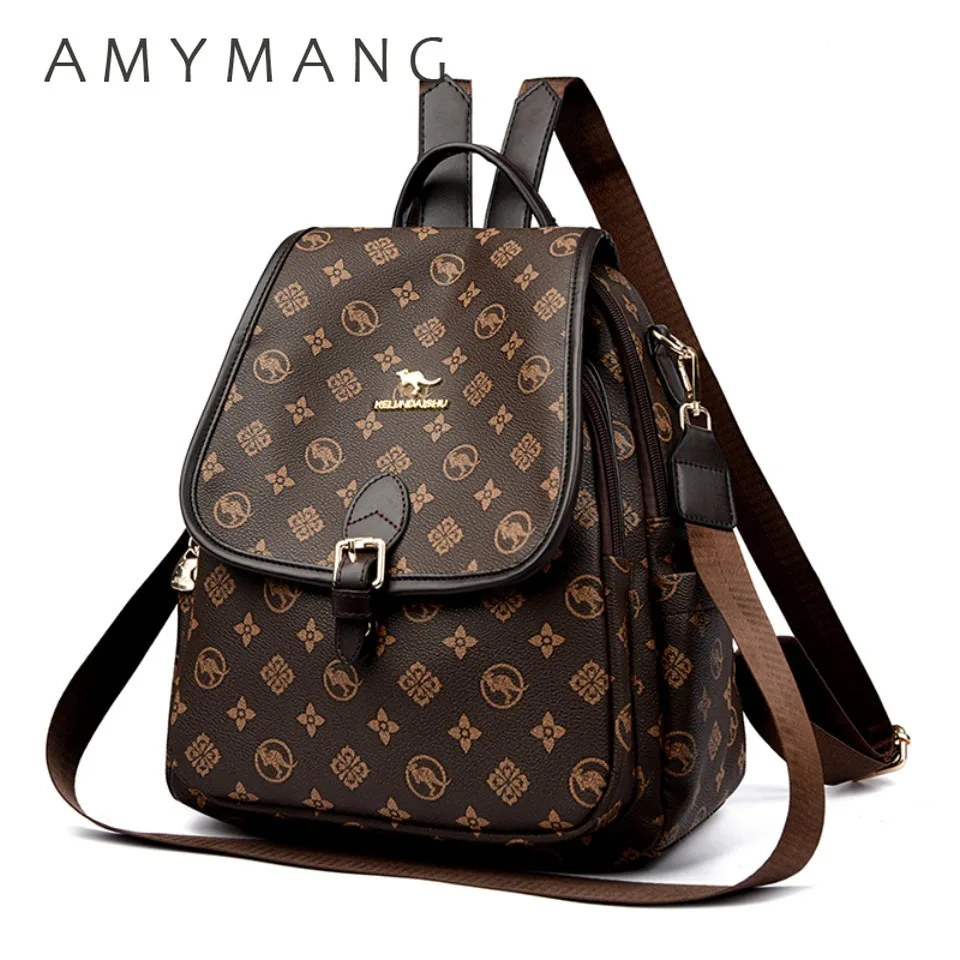 

Classic Kangaroo Patterns Pu Leather Backpack for Women Mother Shoulder School Bag Back Packs with Shoulder Strap Commuting Sac