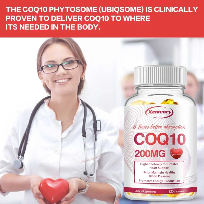 Cápsulas de coenzima Q10, 200 Mg cada una, para promover la salud Cardiovascular y la salud del corazón, proporcionar energía para apoyar la salud de las articulaciones