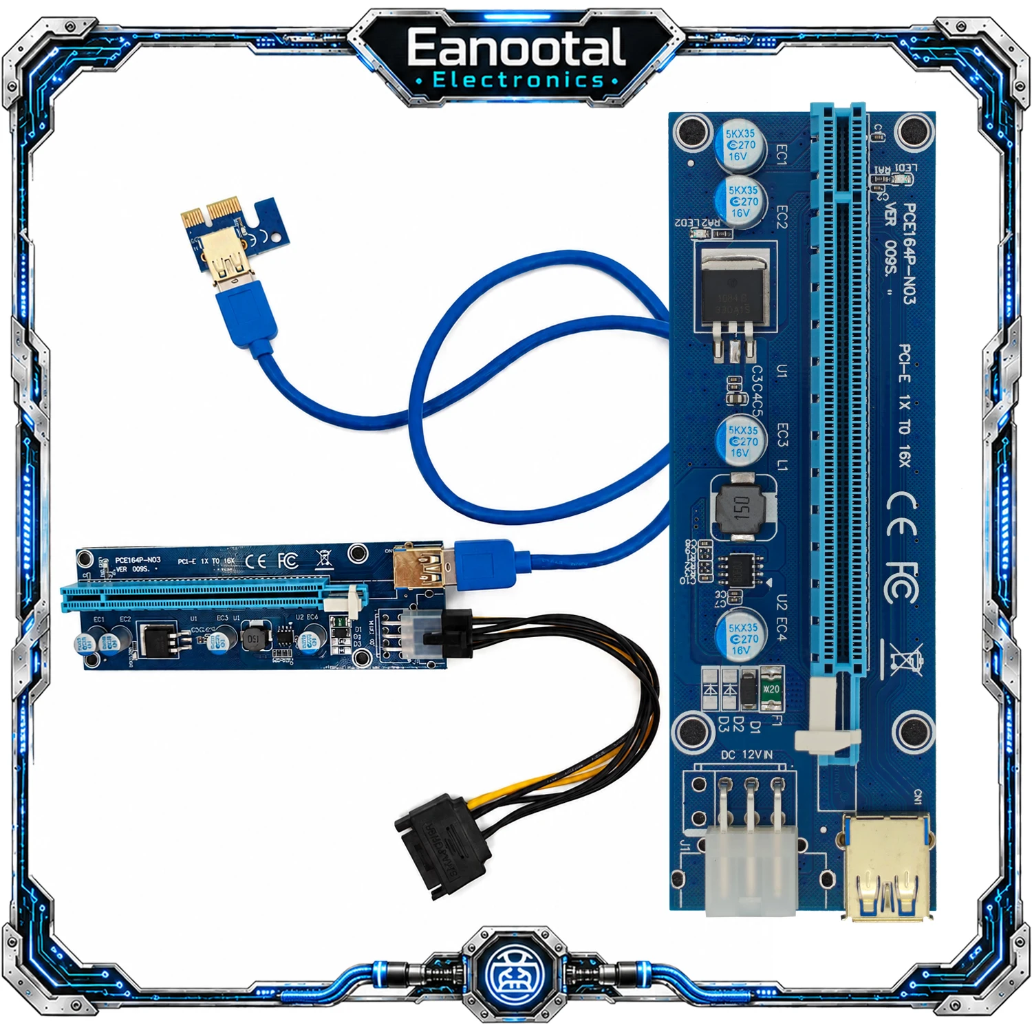 PCIe 1X zu 16X GPU-Riser-Karten-Kit USB 3.0 Grafikkarten-Erweiterungsadapter mit SATA zu 6-Pin Stromkabel für Mining-Rig Multi-PC
