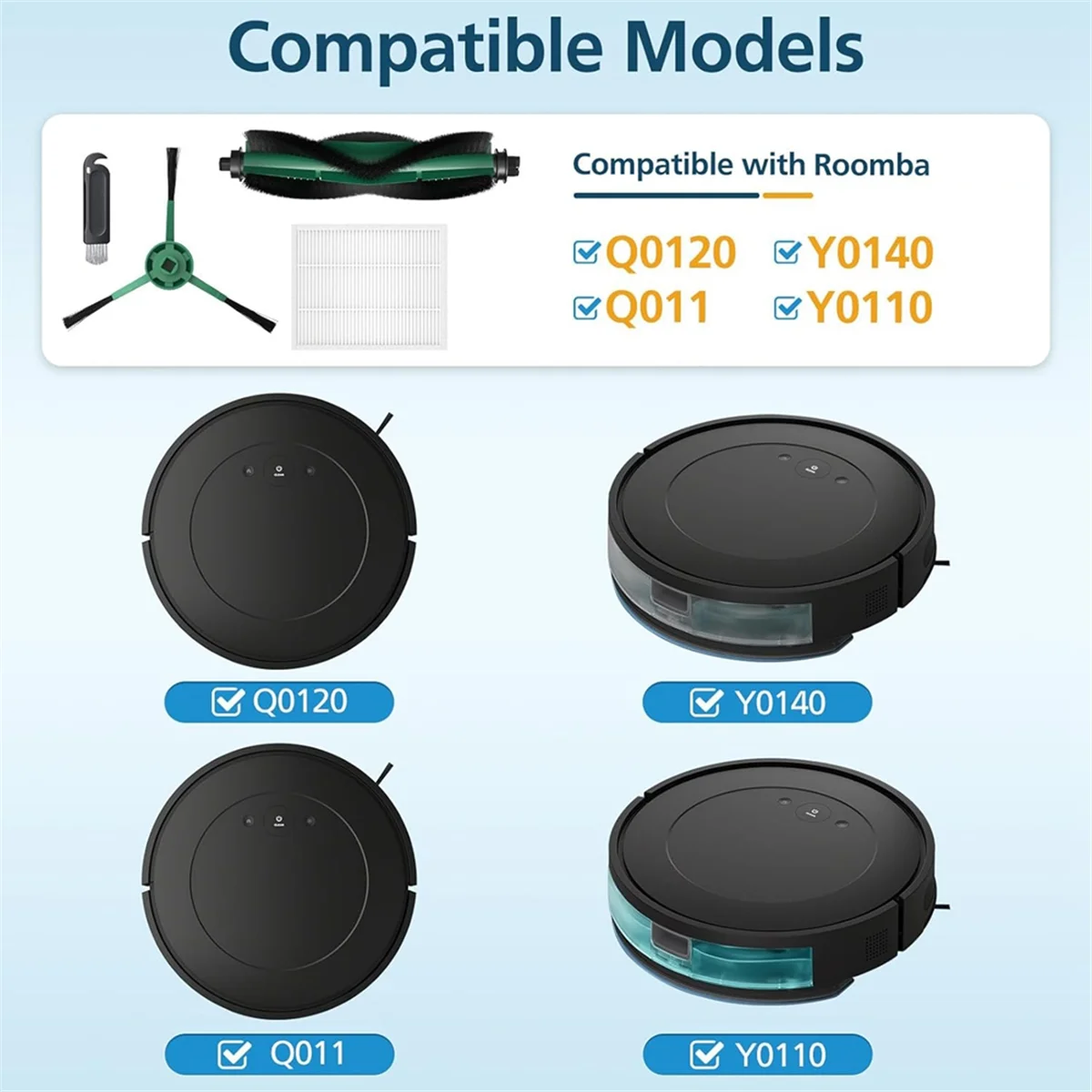 MSOR For IRobot Roomba Essential Series Q0120, Y0140, Q011, Y0110 Robot Vacuum Cleaner Main Side Brush Hepa Filter Parts