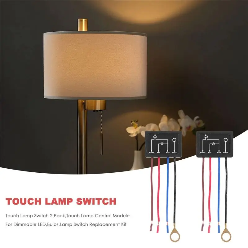 Touch Lamp Switch 2 Pack,Touch Lamp Control Module For Dimmable LED,Bulbs,Lamp Switch Replacement Kit With Wiring Caps-AT30