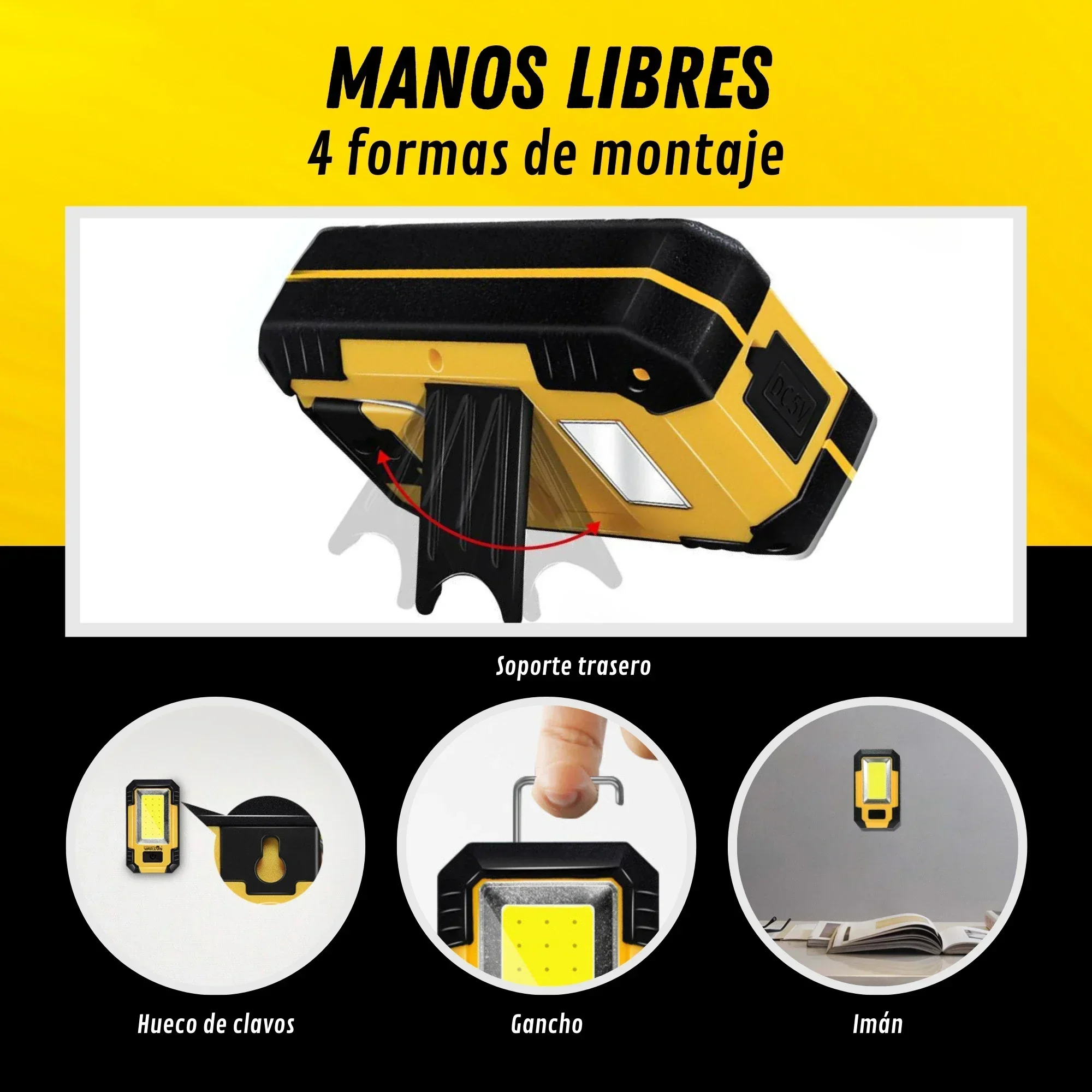 KDULIT 4000MaH Rechargeable LED COB Work Light Super Bright Flashlight with Magnetic Outdoor Emergency Power Bank Lantern