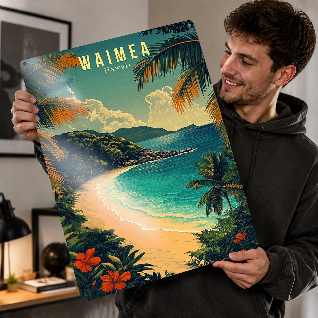 Travel Accessories Hawaii - Waimea Bay Hawaii Travel Poster Retro
