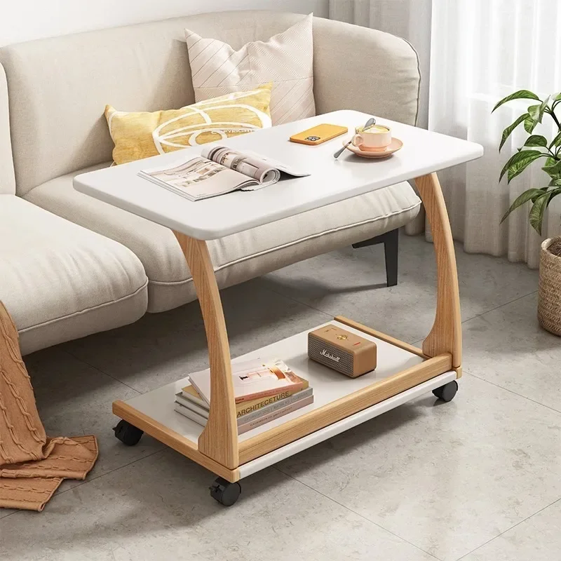 Sofa side table household movable solid wood coffee table living room small apartment bedside table electricity