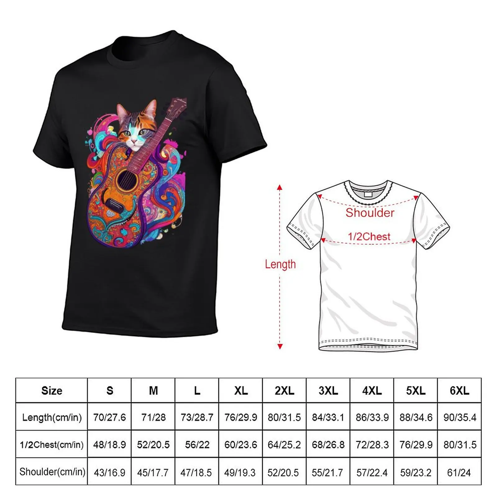 Cat With Guitar T-Shirt cute tops Aesthetic clothing graphics oversizeds oversized t shirt men