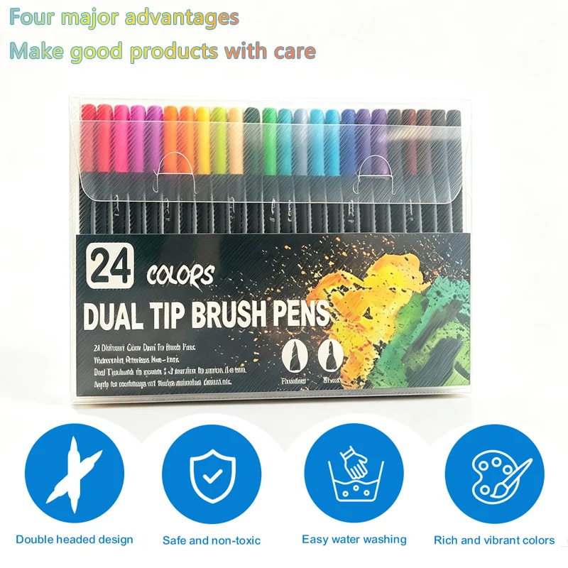 Double-Ended Watercolor Marker Pen Set Washable Coloring Markers for Drawing Painting Art Crafts DIY, Durable Plastic Barrel