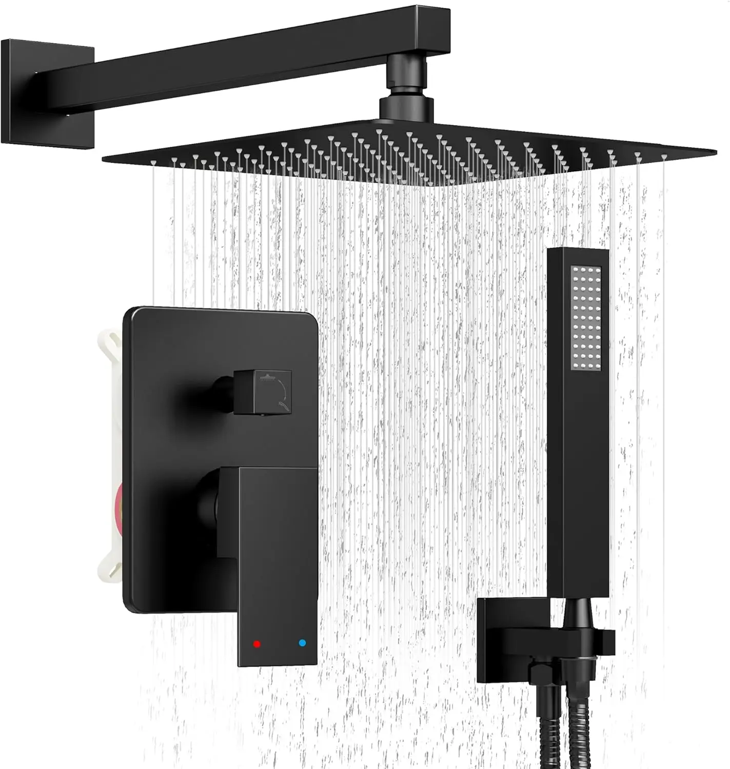 Matte Black Shower System with 10-Inch Rain Head and Handheld Spray, High-Pressure Wall Mounted Set