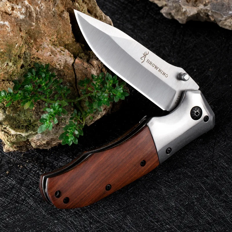 Outdoor folding knife High hardness protection Portable colorful wooden handle knife Tactical sabre Stainless steel fruit knife