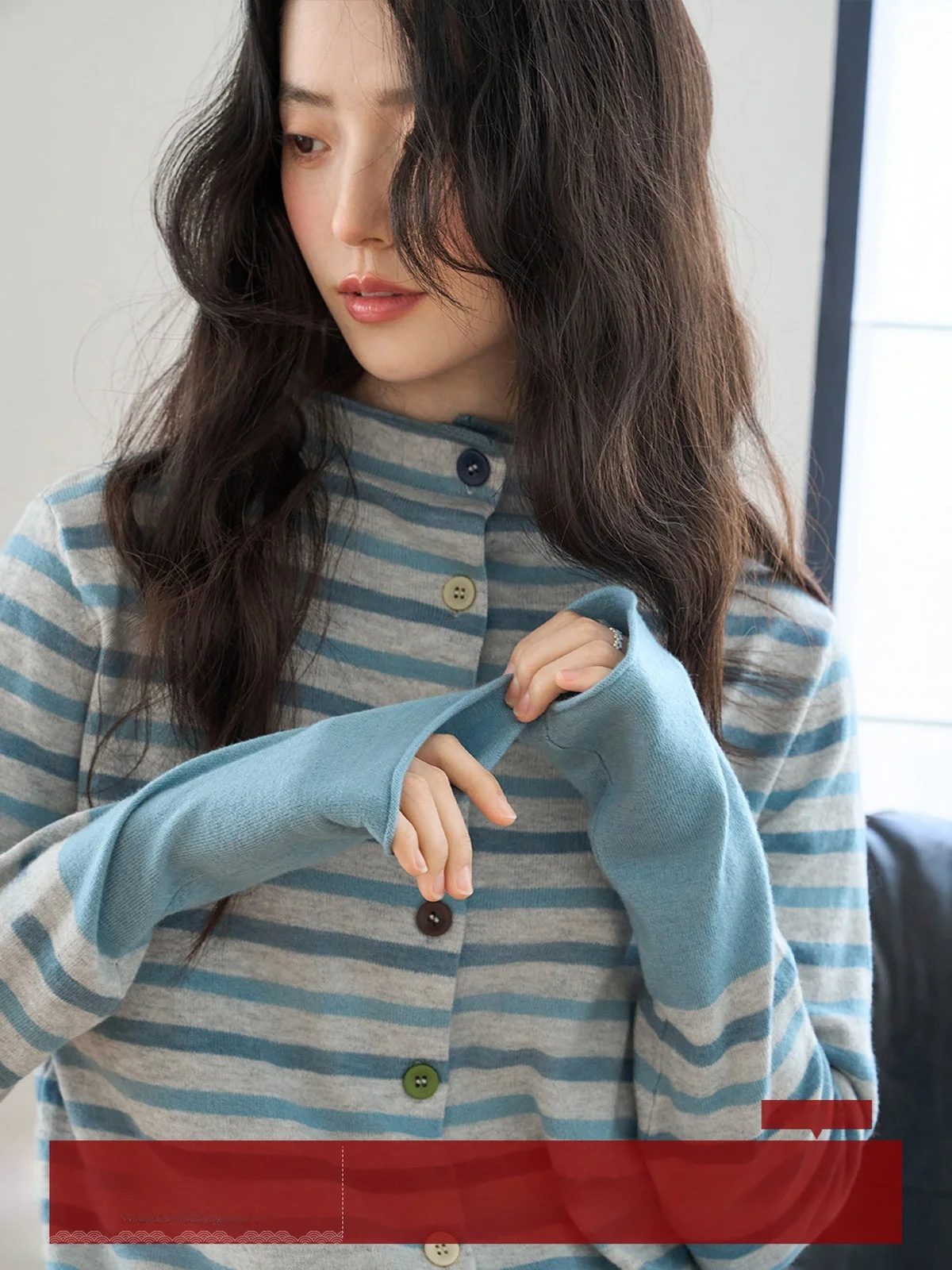 

Женский вязаный кардиган MoZao Весна 2026: свободный крой, в полоску, с цветовыми блоками, повседневный, универсальный, с длинными рукавами, для работы и отдыха