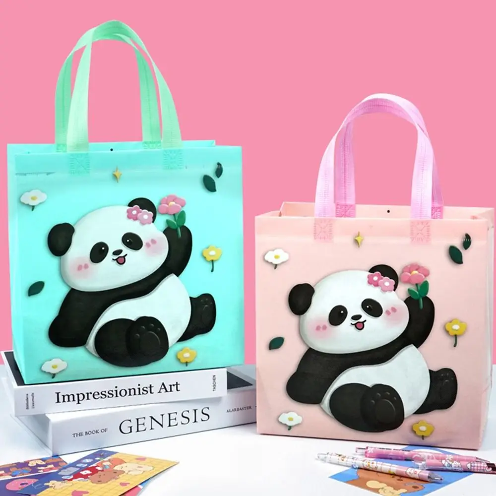 Portable Cartoon Panda Non Woven Tote Bag with Handles Colorful Storage Bag Foldable Eco Friendly Shopping Bags Holiday