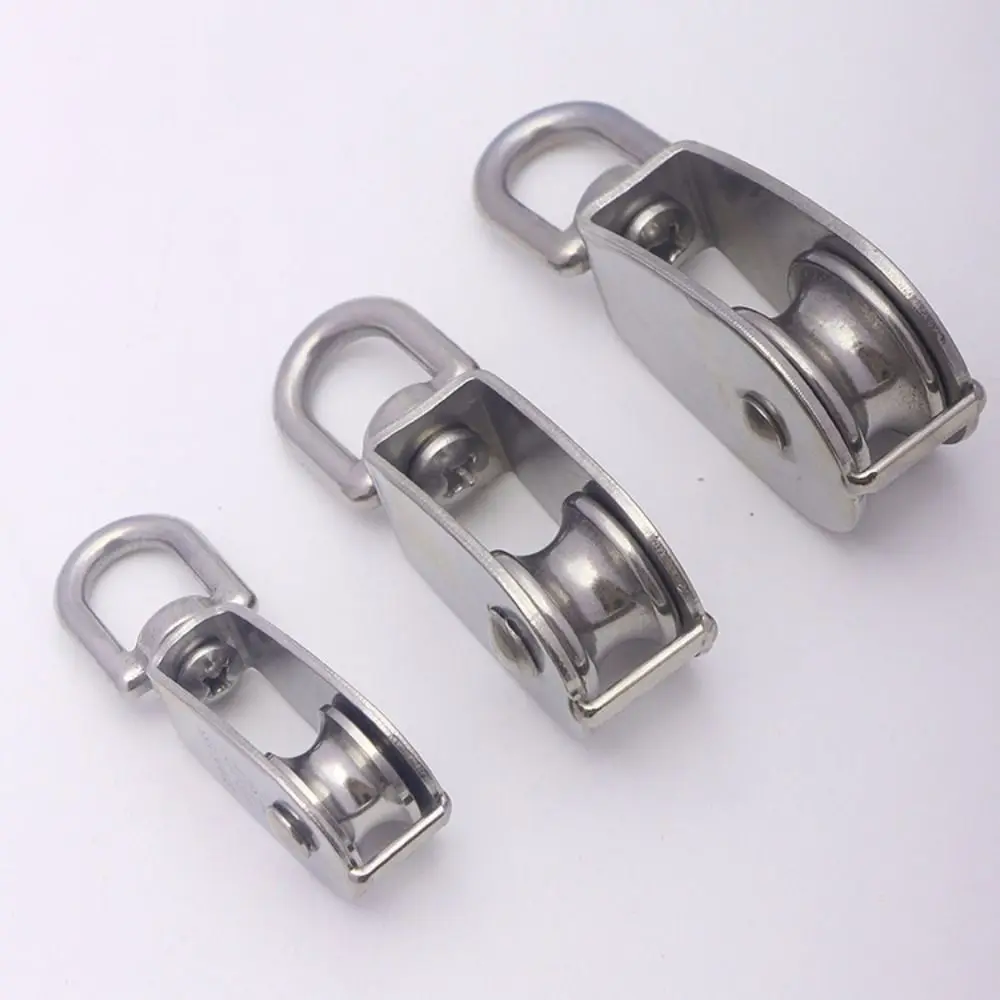 Load-Bearing M15/20/25 Fixed Pulley Swivel 304 Stainless Steel Groove Pulley Detachable Double Pulley Block Tool Crane