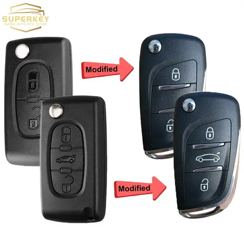 SUPERKEY Zmodyfikowana obudowa zdalnego kluczyka samochodowego do Citroen C2 C3 C4 C5 Berlingo do Peugeot 207 307 308 407 607 HU83 VA2