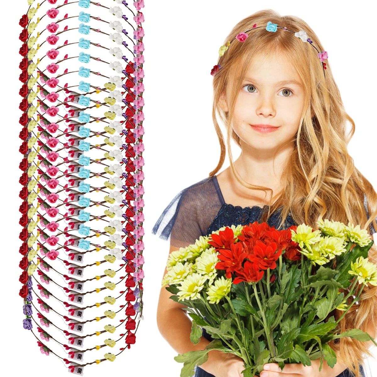 إكليل ليد مضيء بالزهور لفساتين الزفاف ، عصابة رأس بزهرة ، إكليل من الجنية ، أكس الشعر ، حفلة عيد الميلاد ، 40: 1