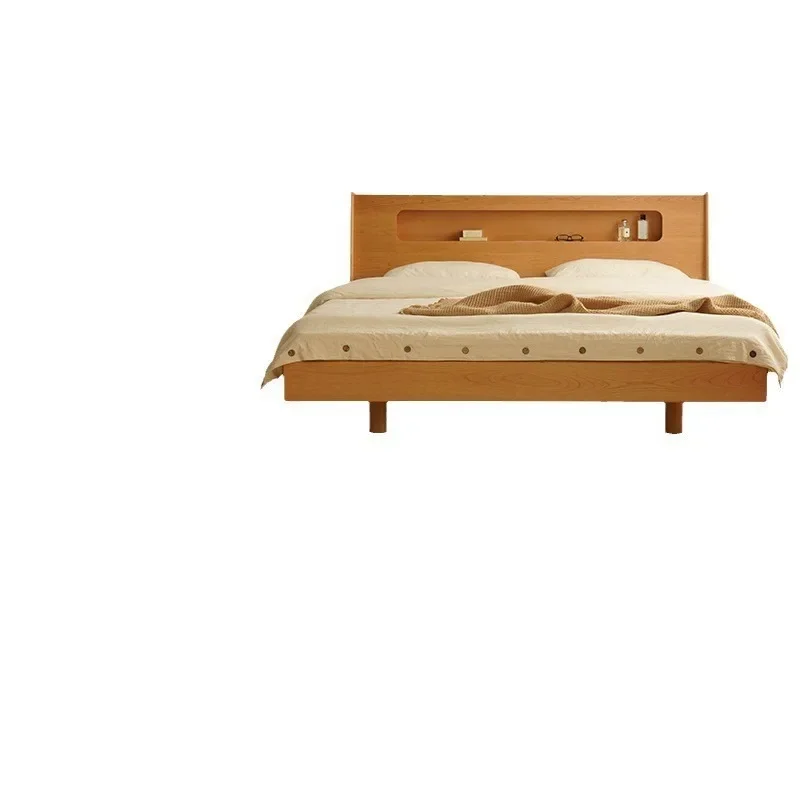 

Простая главная спальня из бревна в японском стиле, 1,5 м, двуспальная кровать из вишневого дерева шириной 1,8 м