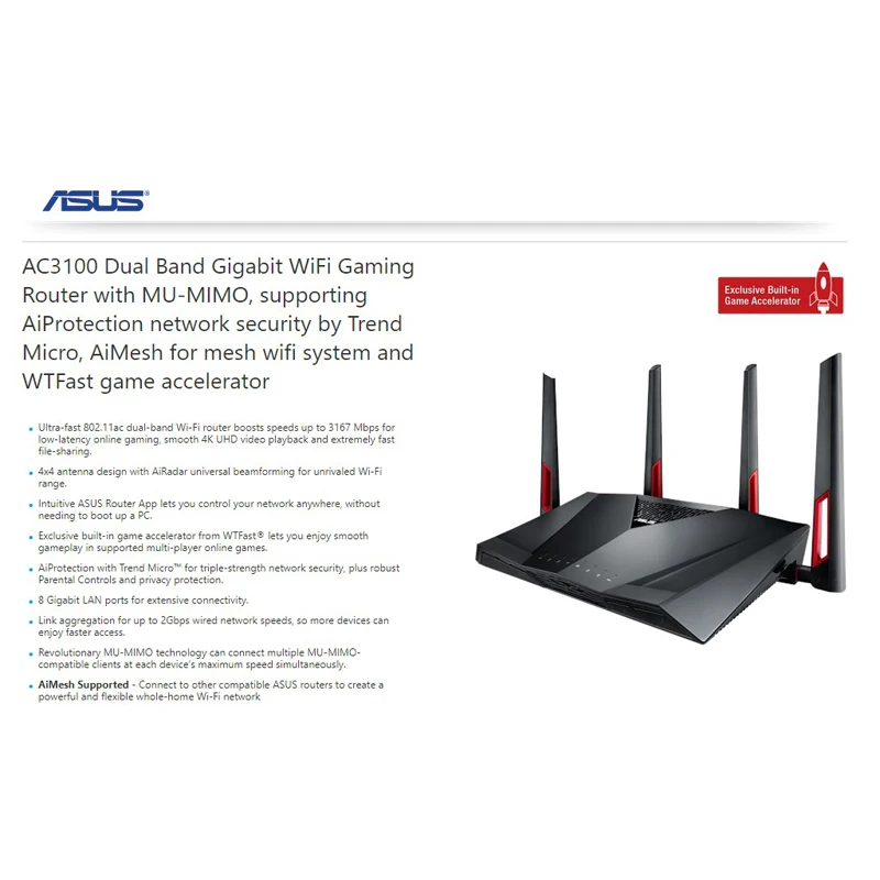 Imagem -06 - Asus-roteador Rt-ac88u Ac3100 Top 4k Vpn 802.11ac 3167mbps Mu-mimo 2.4 Ghz Ghz 8x 1000mbps